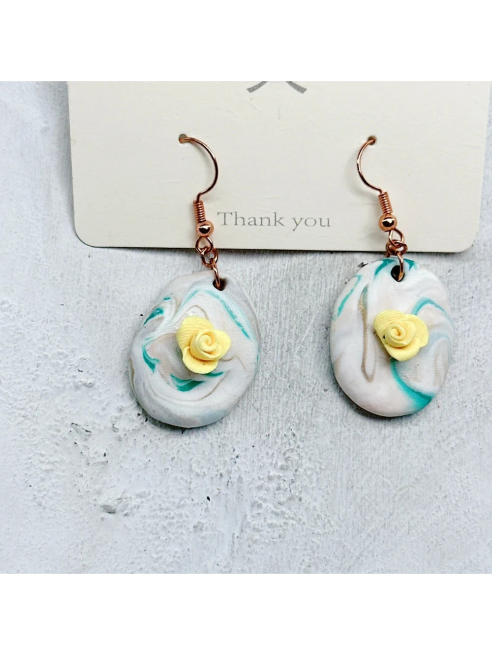 1372mc. Clay Earrings Handmade Yellow Rose
